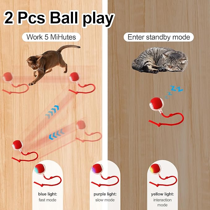 Interactive Cat Toys Ball - 2pcs Automatic Fast Rolling Ball in Play Mat, Hide and Seek Mouse Catching Game, Low-Noise Cat Enrichment Toys in Pouch for Indoor Bored Cats(Heart Patterns - Round)