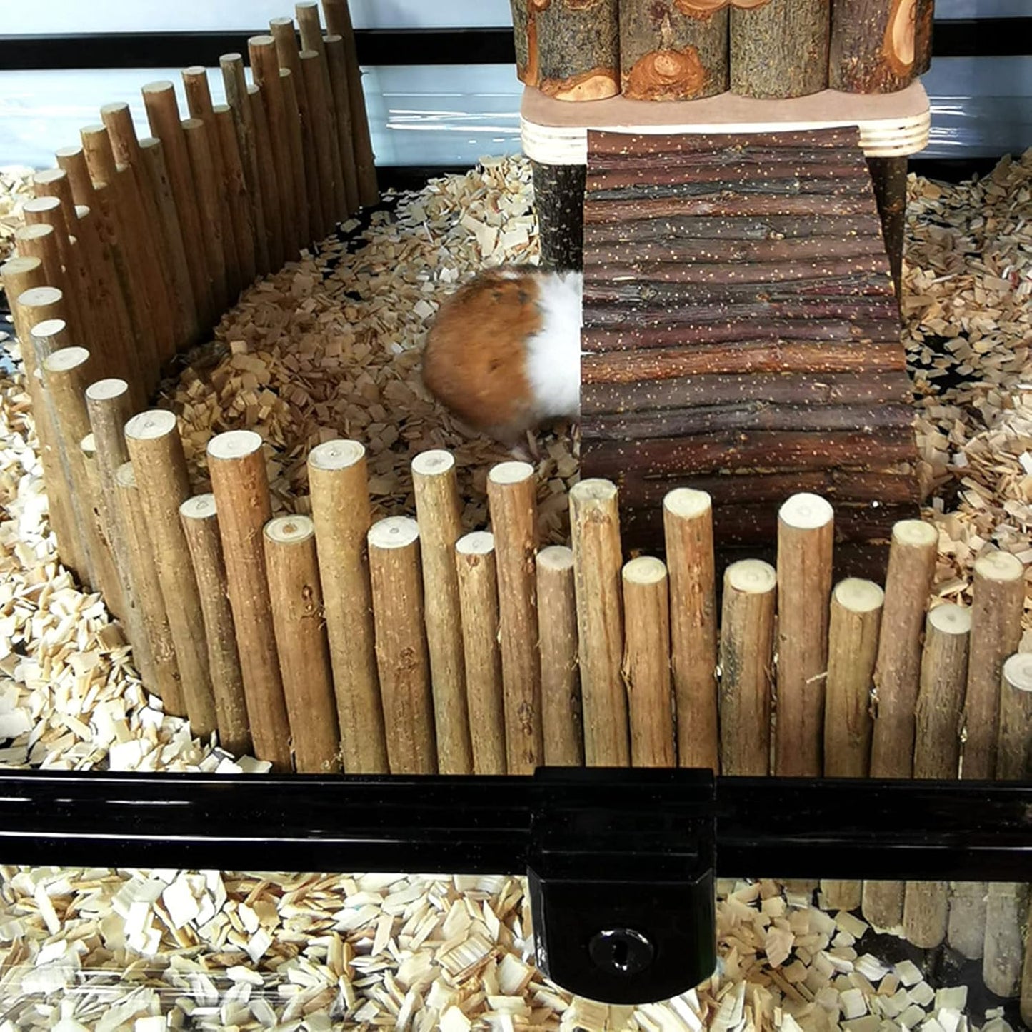 Ejoyous Hamster Wooden Bridge, Wood Ladder Hamster Fence Hideout Cage Bedding Climbing Toys for Syrian Hamsters Gerbil Small Animals (40CM Fence)