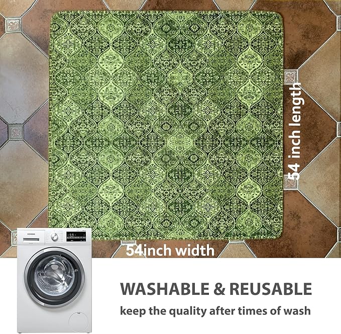 nunubaby Washable Pee Pads for Dogs, Stylish, Non-Slip and Leak-Proof Pee Pads. Reusable Potty Pads for Dogs for Crates and Floors.(Green/Multi, 54" x54")