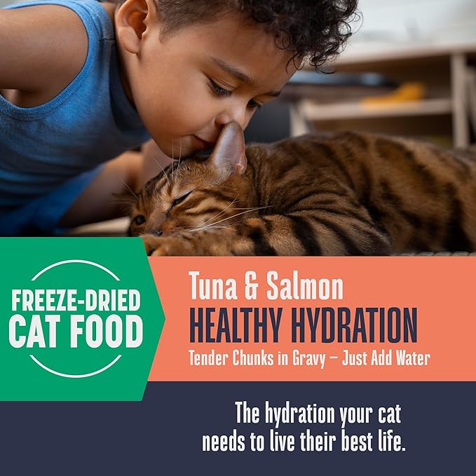 Whole Life Cat Freeze Dried Cat Food - Human-Grade Wet Food Toppers, Single Ingredient Snacks & Lickable Treats, Instantly Hydrating Natural Broth Just Add Water, Made in USA - Salmon & Tuna, 3 Oz