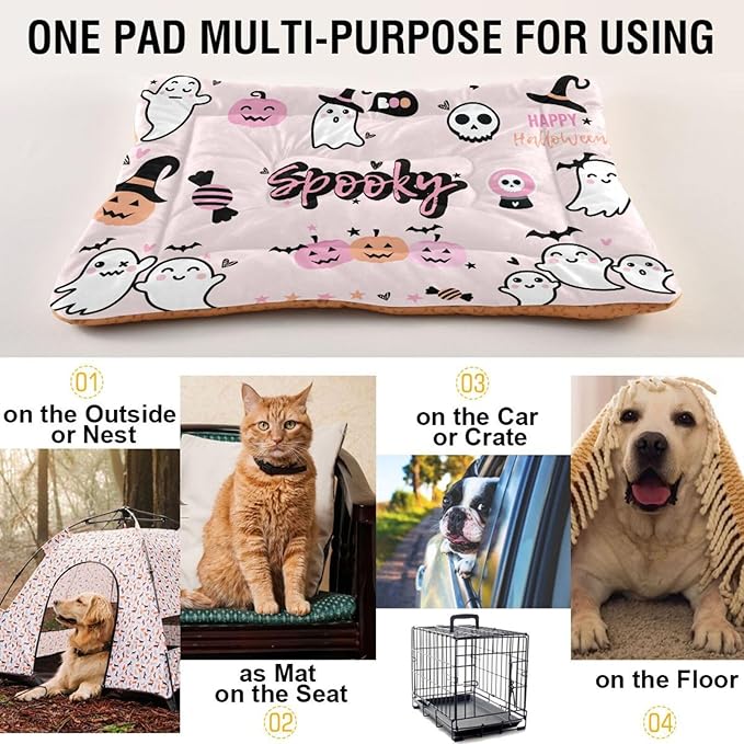 Pet Bed Halloween Ghost Dog Bed Mat Absorbing Non Slip Pad Pet Sleeping Mat for Small, Medium, and Large Dogs Puppy Cat 36 in x 24 in