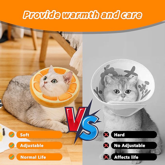 Soft Cat Cone Collar, Cute Cat Recovery Collar Suitable for Small, Medium, Large Cats,Elizabethan Neck Collar for Cats After Surgery (Orange, Small)