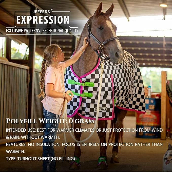 Jeffers Expression 1200 Denier Standard Neck Turnout Sheet, Skater Cowgirl, 78"- Waterproof, Breathable Horse Sheet with 0g Polyfill, No Insulation - Ideal Protection for Wind & Rain, Light Weight