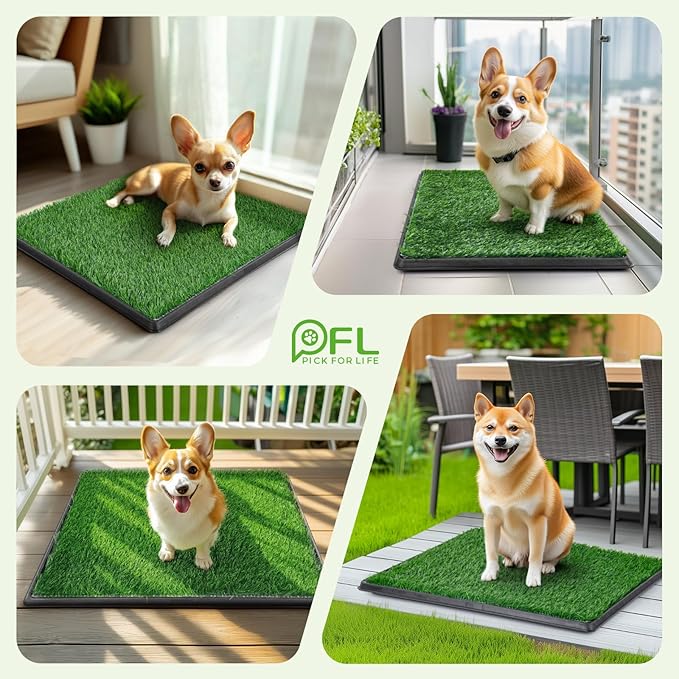Portable Dog Litter Boxes with 2 Pack Replacement Artificial Grass,Indoor Outdoor Potty Training Turf,Washable Reusable Pee Pad for Dogs, Balcony Fake Grass Pad with Tray(Dog Litter Box, 20''x25'')