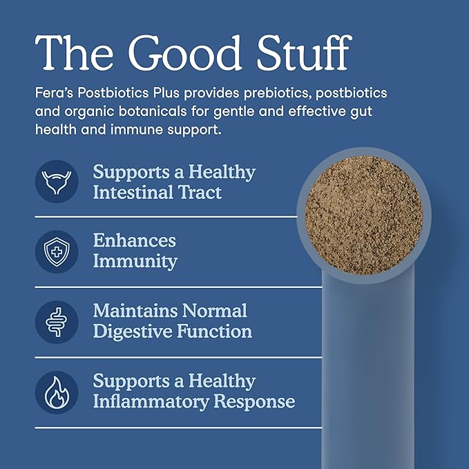 Fera Pets Postbiotics Plus Prebiotics for Dogs & Cats - with Slippery Elm - Promotes Optimal Digestive Health & Inflammatory Response - Enhances Immunity - 120 Scoops