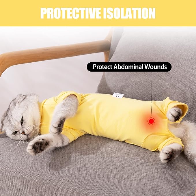 LIANZIMAU Cat Surgical Recovery Suit Professional for Male Female Dog Abdominal Wounds Cone E-Collar Alternative Anti-Licking Pet Surgical Recovery Pajama Suit Soft Fabric Onesie for Cats