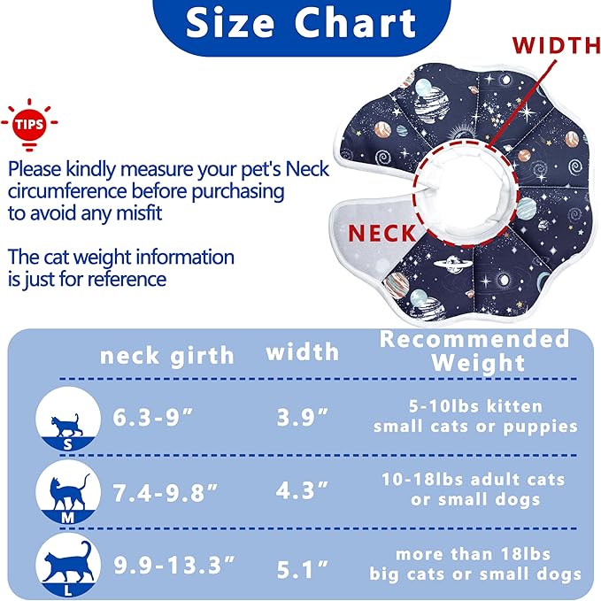 Soft Adjustable Cat Cone Collar - Comfortable Recovery Collar for Cats After Surgery (Dark Blue, Medium)