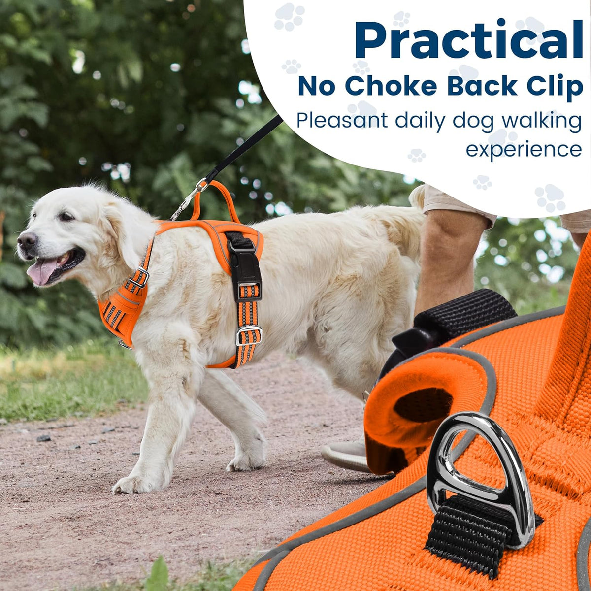 Funfox Dog Harness No Pull, Adjustable Pet Vest Harness, Super Soft Material with Vertical Handle Easy Control, Reflective Night Walking, 2 Leash Clips for Medium Sized Dogs, Orange, M