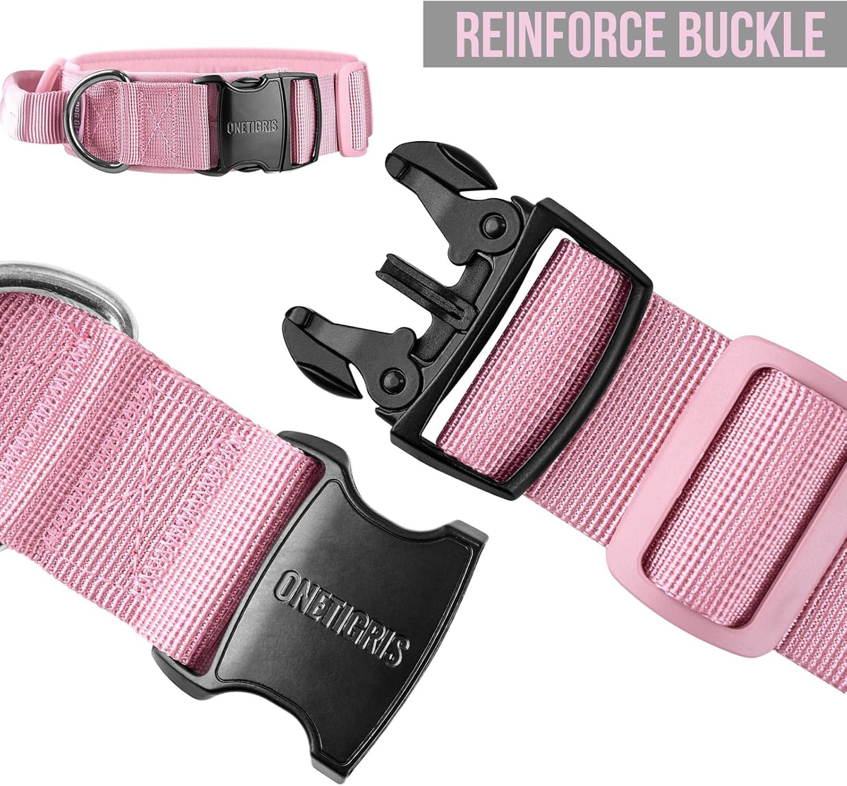 OneTigris Pink Dog Harness Leash Collar Set,Adjustable Dog Vest Harness for Walking Hiking Training(Medium)
