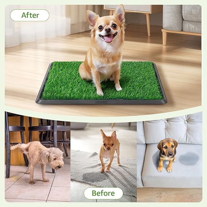 Portable Dog Litter Boxes with 2 Pack Replacement Artificial Grass,Indoor Outdoor Potty Training Turf,Washable Reusable Pee Pad for Dogs, Balcony Fake Grass Pad with Tray(Dog Litter Box, 20''x25'')