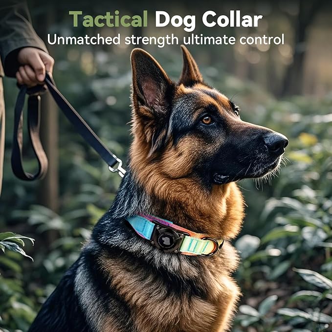 2026 Upgrade Waterproof AirTag Dog Collar, Military Tactical Dog Collar with AirTag Holder, Comfortable Control Handle and Metal Buckle, GPS Dog Collar Holder for Medium to Large Dogs (Pastel lcing,M)