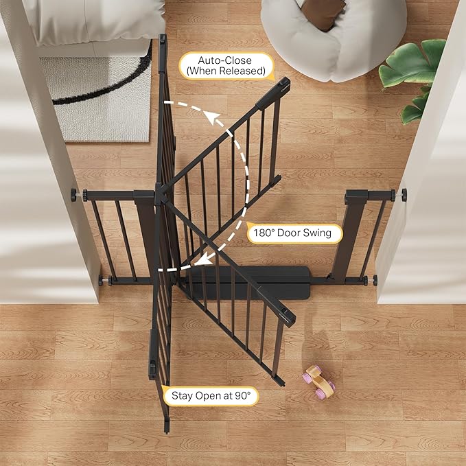 Cumbor 2 Pack 29.7-40.6" Baby Gate for Stairs, Mom's Choice Awards Winner-Auto Close Dog Gate for doorways, Pressure Mounted Pet Gates Indoor, Easy Walk Thru Wide Safety Child Gate for Dog, Black