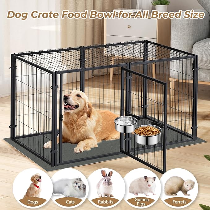 2 Pack Kennel Bowls Mountable,Dog Crate Water Bowl No Spill,Hanging Dog Bowl for Crate Cage,Stainless Steel Dogs Water Feeder Dish for Dogs Cats Bunny Ferret Bird,Silver