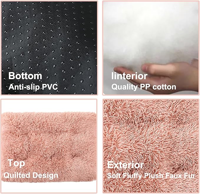 Dog Crate Mat, Dog Bed for Large Dogs, Comfy Fluffy Kennel Pad Anti-Slip for Dog beds & Furniture, Quilted Dog Bed for Pets for Medium/Small Dogs Cats (Color : Pink 2, Size : 25x18)