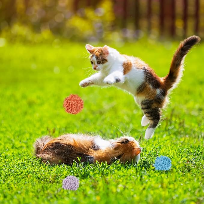 9Pcs Cat Pom Pom Balls, Cats Ball Toys with Bells, 2 inches Soft Cat Balls Toy for Indoor, Assorted Color Yarn Puffs Ball for Cats, Kitten Chasing Toys for Kitty, Pet Interactive Play(Multi-Color)