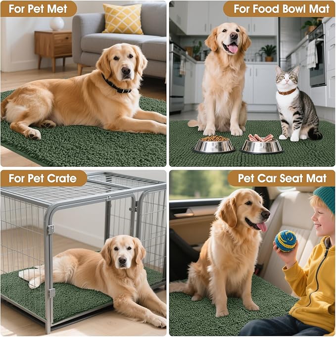 IM HOME 48" x 38" Olive Dog Door Mats for Muddy Paws, Chenille Absorbent Dog Mat, Non Slip Heavy Mud Mat for Dogs, Soft Pet Bed Mat for Entryway, Mud Paws, Inside Floor