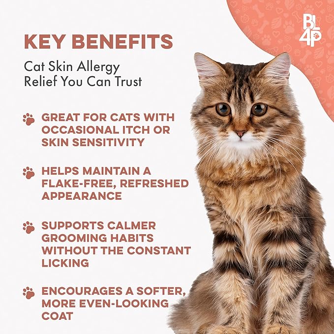 Cat Itchy Skin Relief & Hair Loss Treatment, Holistic Allergy Relief for Cats Calms Dry Skin, Dandruff & Reduces Licking, Scratching, Patchy, Matted and Shedding Fur, 400 Easy to Use Pills