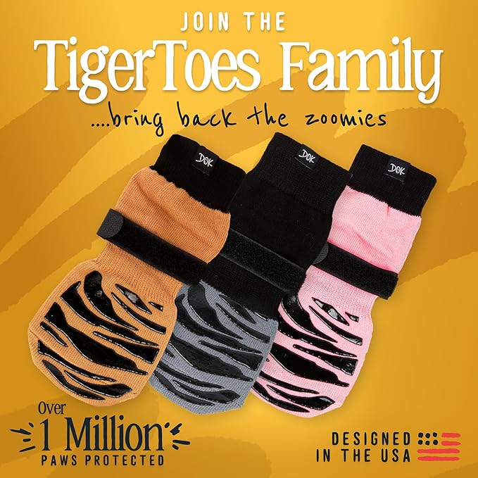 DOK TigerToes Premium Non-Slip Dog Socks for Hardwood Floors - Extra-Thick Grip That Works Even When Twisted - Prevents Licking, Slipping, and Great for Dog Paw Protection - Size Small