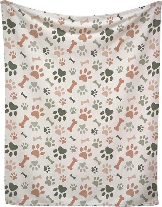 Cream Paw Print Fleece Pet Lightweight Blanket - 30" x 40" - Cute for Dogs - Gifts and Puppy Essentials - Printed in America