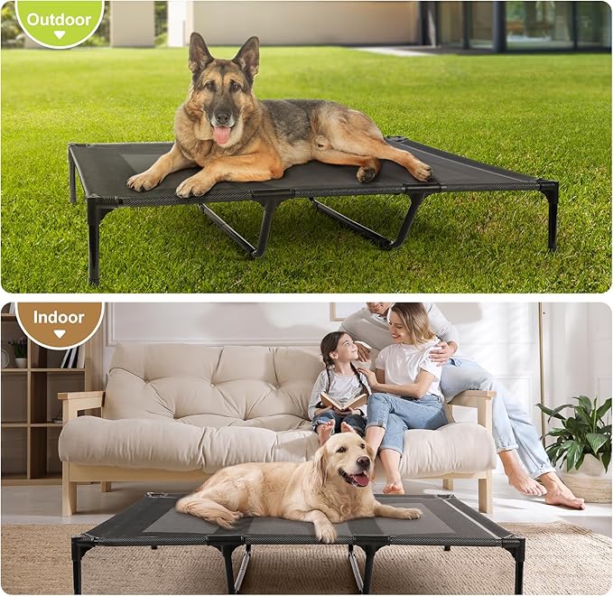 petizer 48" Elevated Dog Bed for Extra Large Dogs, Outdoor Dog Cot Waterproof, XXL Dog Bed with Supporting Bars - Up to 200 LBs, Washable Breathable Raised Cooling Pet Bed, Indestructible, X-Large