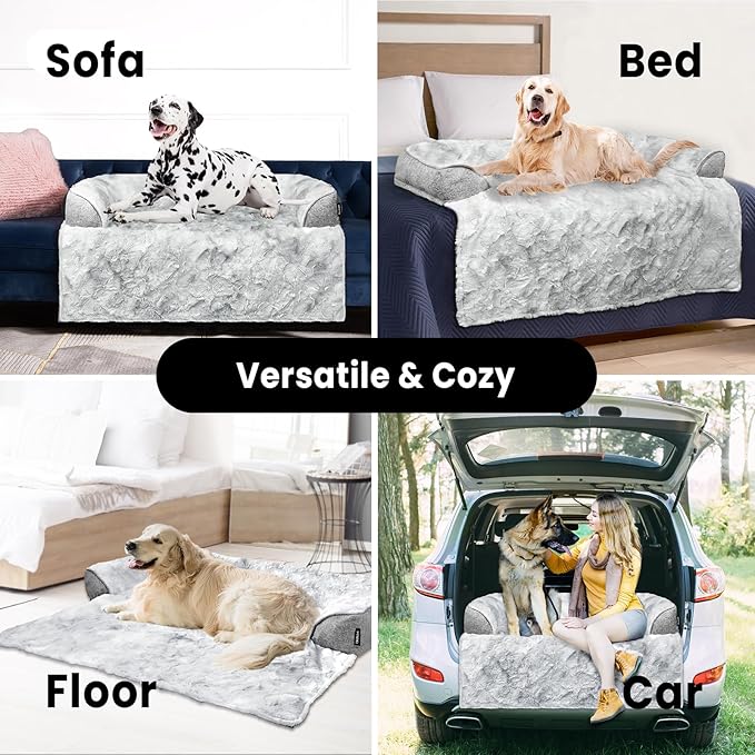 Calming Dog Couch Bed for Large Dogs, 41 x 37 inch Waterproof Removable Pet Mat Couch Cover for Furniture Protector, Non-Slip Fluffy Pelsbarn Dog Bed for Couch, Sofa, Outdoor - Tie-Dye Grey