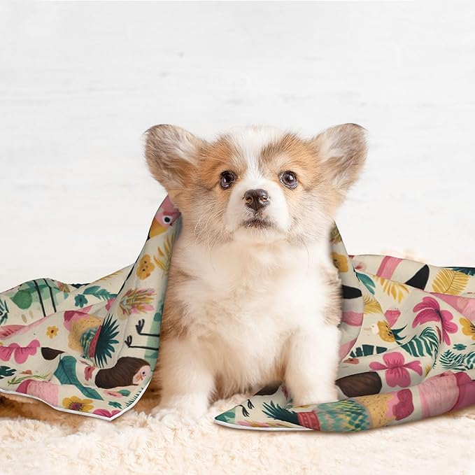 Waterproof Dog Blanket Soft Pet Blanket for Puppy Cat, Fleece Cat Throw Blankets for Furniture Bed Couch Sofa Reversible - Tropical Flamingo 8