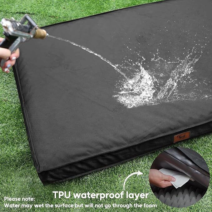 Outdoor Dog Bed for Medium Dogs, Waterproof Dog Crate Bed for Puppy Beds, Orthopedic Egg Crate Foam Pet Bed with Washable and Removable Oxford Cover, Black
