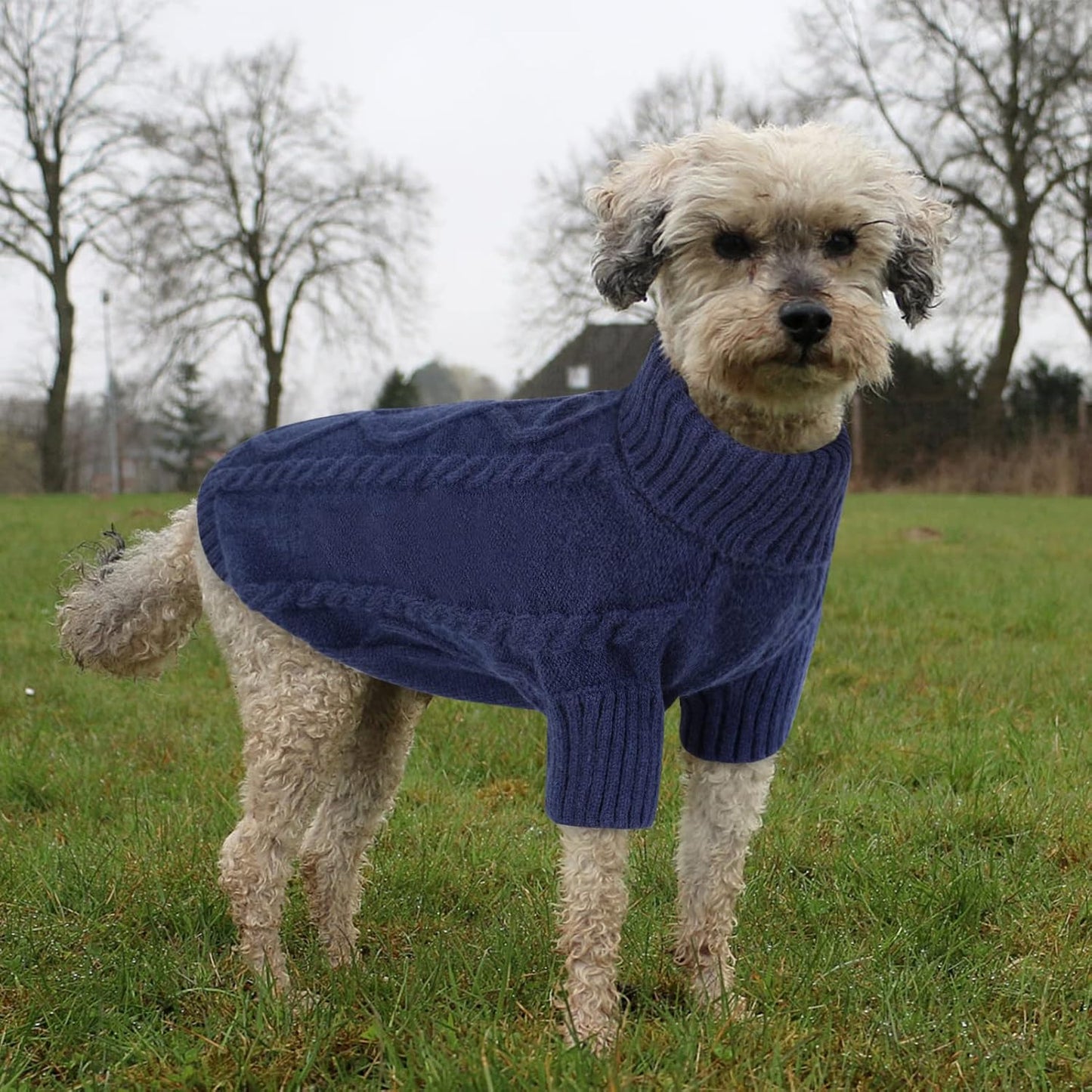 Queenmore Dog Sweater for Large Size Pet,Pitbull Dog Sweater,XXL Doggy Sweater for Labrador Retriever,Cold Weather Warm Knitted Pet Sweatershirt for Boy Girl Dogs (Dark Navy,2XL)