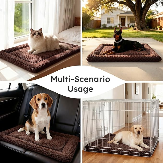 Dog Bed Mat, Dual-Sided Dog Crate Bed Mat - Ultra Soft & Machine Washable Kennel Pad for Large Dogs, All-Season Comfort Pet Bed for Crates, Travel, and Home, Brown, 35 x 23 Inch