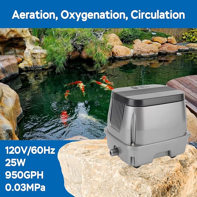 AquaMiracle Linear Air Pump ZP-40/ZP-60/ZP-100/ZP-200 for Pond Aeration, 635/950/1600/4000GPH Septic Air Pump Pond Aerators for Outdoor Ponds, Waste Treatment, Aquarium, Fish Farm, Seafood Restaurant