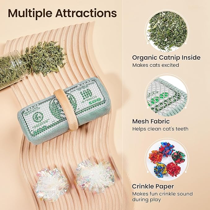 Potaroma Cat Toys US-Dollar Catnip Crinkly Sound Toy, Mesh Fabric for Teeth Cleaning, Interactive Kicker Toys for Indoor Kitten Exercise 6.0 Inches for All Breeds