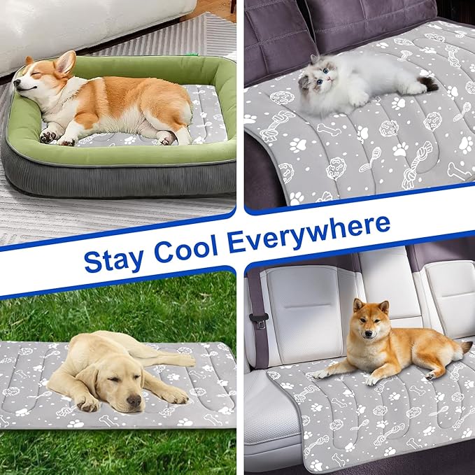 MH MYLUNE HOME Upgrade Cooling Mat for Pets,30”x20” 300g Reinforced Padding & Arc-Chill Fiber, Heat-Absorbing Color-Changing Pet Pad, Foldable Summer Bed