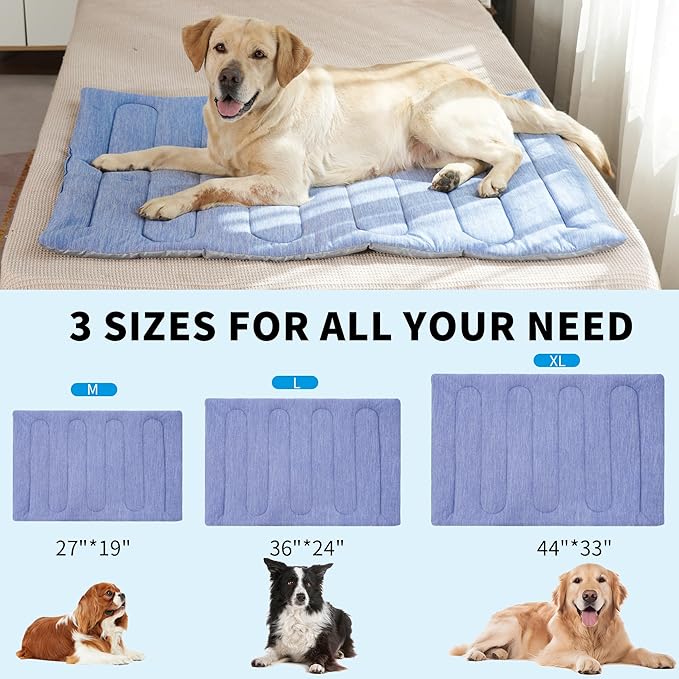 MARUNDA Dog Cooling Mat, 36" x 24" Thicken Waterproof Cooling Mat for Extra Large Dog, Q-MAX>0.5 Ice Cool Fabric-Cool on Contact，Easy Washable Pet Pad in Summer (36" x 24" (L-Crate), Blue)