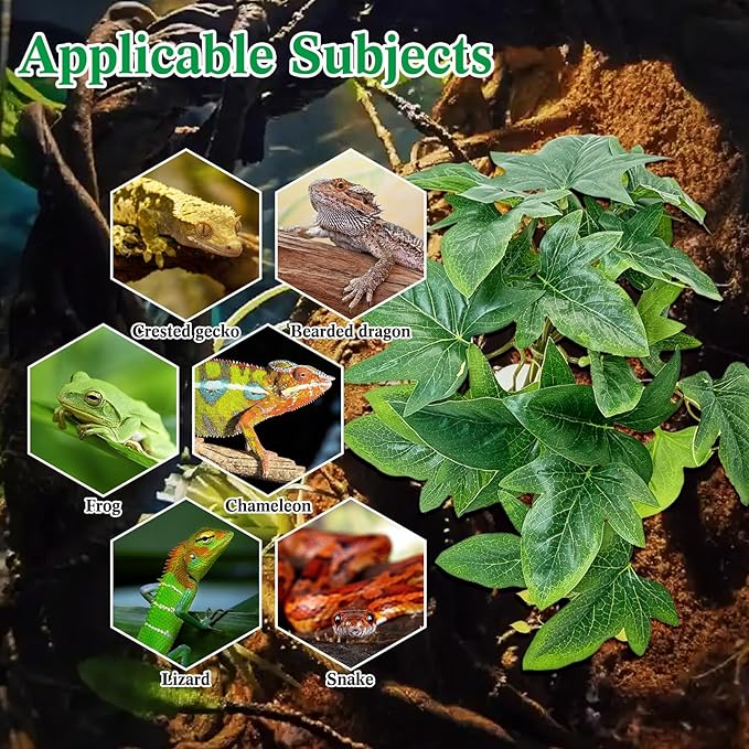 VCEPJH Reptile Plants with Suction Cup Amphibian Habitat Decor 2 Pcs Artificial Leaves for Terrarium Decor Crested Gecko Tank Accessories for Bearded Dragon, Lizard, Snake (Maple Leaves)