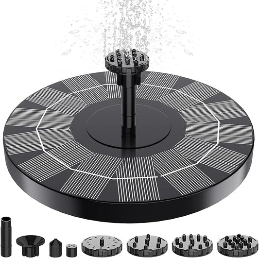 2.5W Solar Bird Bath Fountain Pump, Solar Fountains, Solar Powered Water Fountain with 6 Nozzles and Fixer for Bird Bath, Outdoors, Fish Tank, Pond, Pool and Garden