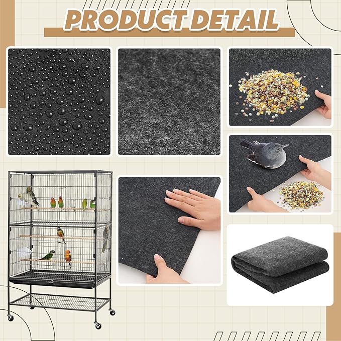 Nuanchu Large Bird Cage Mat, 30 x 36 Inch Under Pet Cage Mat, Absorbent/Waterproof Felt Pad for Bird Cages, Reptile Aquariums, Dog Kennels, with Non-Slip Backing for Hard Floors and Surfaces