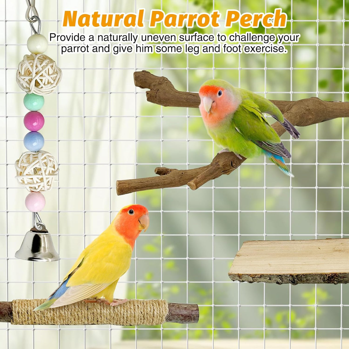 kathson 5pcs Natural Parrot Perch for Cage Wooden Bird Perches Grape Bird Stick Parakeet Climbing Standing Branches Toy Chewable Cage Accessories for Small Budgies Cockatiels Lovebirds