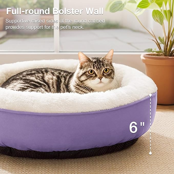 Love's cabin Round Donut Cat and Dog Cushion Bed, 20in Pet Bed for Cats or Small Dogs, Anti-Slip & Water-Resistant Bottom, Super Soft Durable Fabric Pet beds, Washable Luxury Bed Lavender