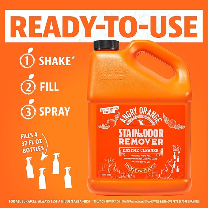 ANGRY ORANGE 1 Gallon Enzyme Cleaner and Deodorizer, Pet Stain and Odor Remover for Dog & Cat Urine and Stains - Citrus, Made in USA
