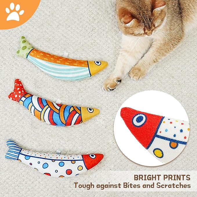 Cat Fish Catnip Toys for Cats, Pet Chew Toy for Bored Indoor Adult Cats, Crinkle Cat Kicker Toy for Indoor Kittens