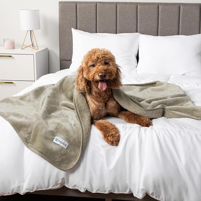 PetAmi Waterproof Dog & Cat Blanket, Pee Proof for Couch, Reversible, Soft Fleece, Washable, 29x40 Taupe
