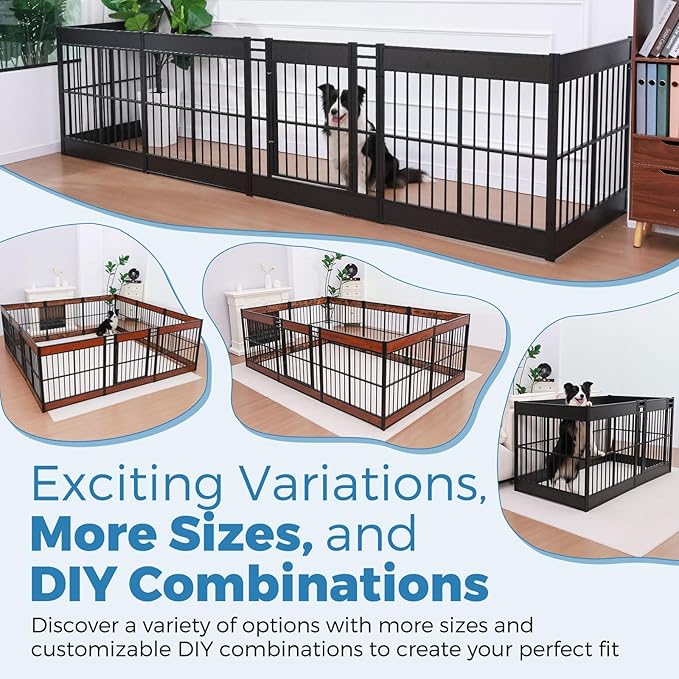 Dog Playpen, 35.4" Height Dog Pen Indoor, Heavy Duty, Safe and Sturdy, Furniture Style Puppy Pen (12 Panels (35.4" High), Rustic Brown)