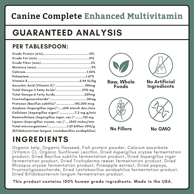 Wholistic Pet Organics Canine Complete - Dog Multivitamin Powder - 2 Lb - Daily Dog Vitamins and Supplements for Homemade Food - Immune System, Skin, Coat & Overall Health - Small and Large Breed