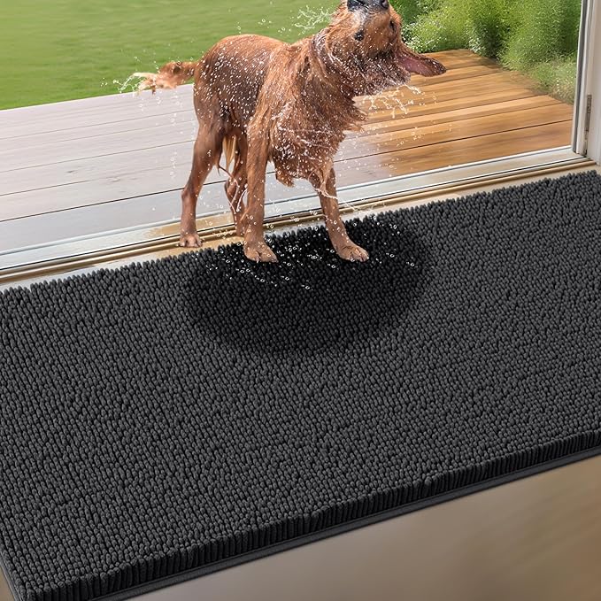 IM HOME Extra Large 71" x 25" Dark Grey Dog Door Mats for Muddy Paws, Chenille Absorbent Dog Mat, Non Slip Heavy Mud Mat for Dogs, Soft Pet Bed Mat for Entryway, Mud Paws, Inside Floor