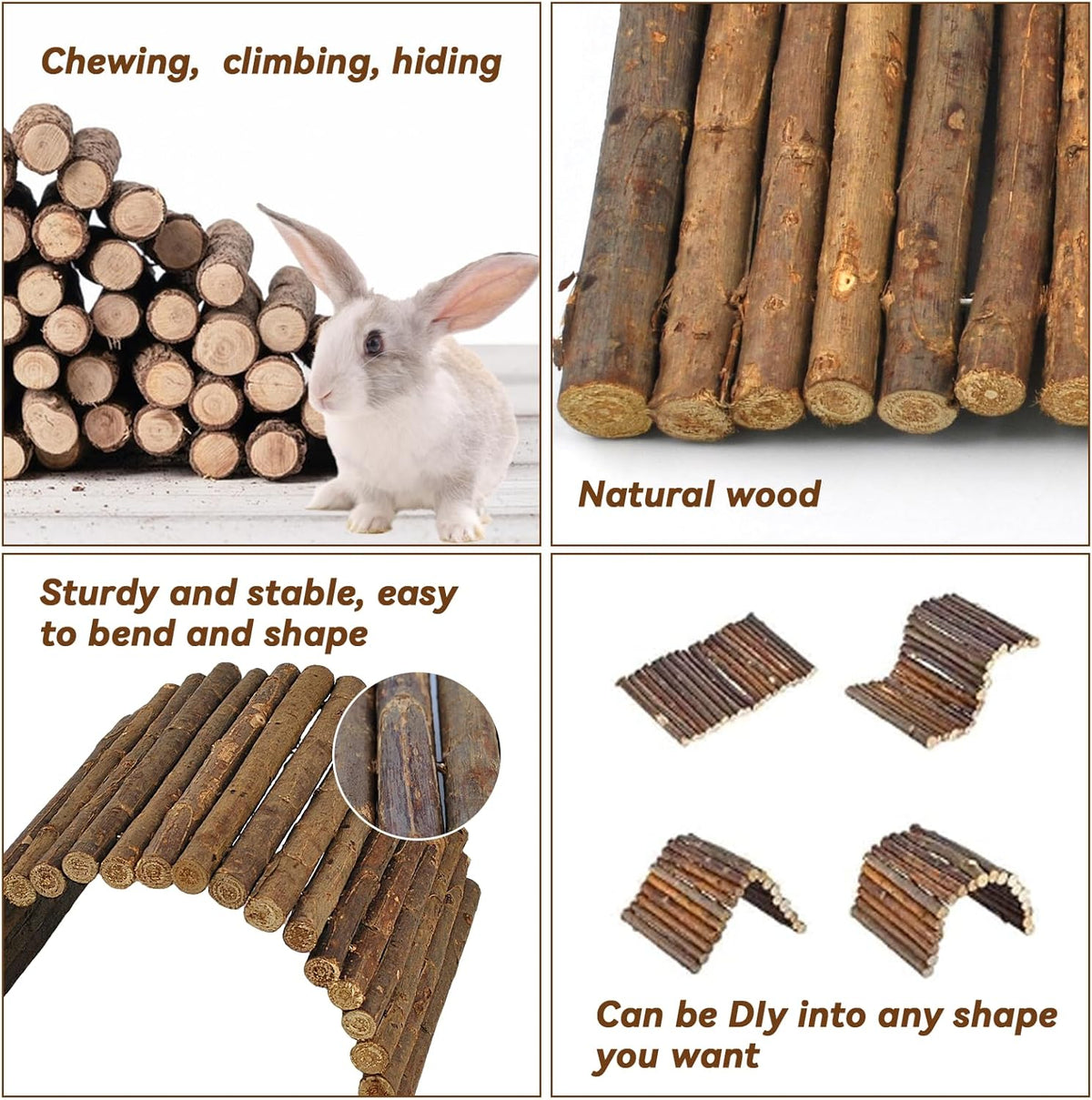 kathson Wooden Hamster Bridge,Guinea Pig Wood Ladder Bendable Tunnel Hideout Hut Small Animal Climbing Toys for Ferret Hedgehog Chinchilla Mice Rat Gerbil Baby Rabbit(15.7 x 6.0 in)
