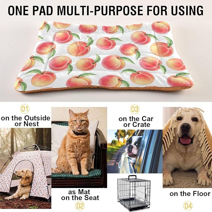 Emelivor Pink Peaches White Dog Cat Bed Washable Crate Pet Bed Anti-Slip Comfortable Breathable Crate Kennel Pad for Indoor Small Medium Large Dogs,36x24in