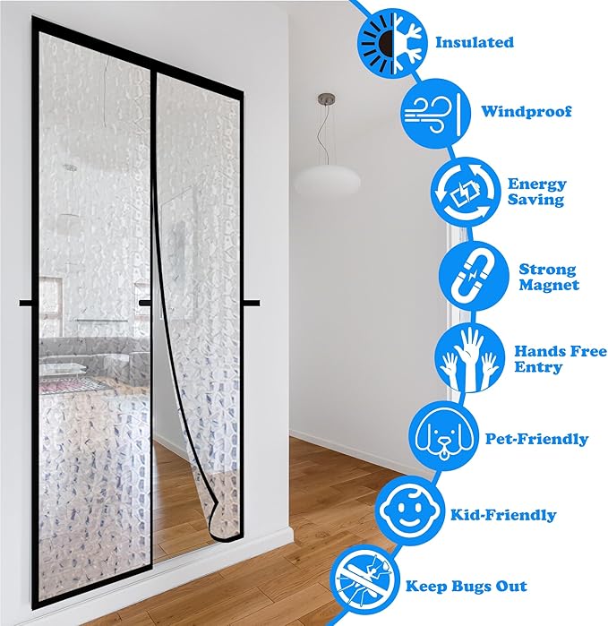 RELIANCER Magnetic Thermal Insulated Door Curtain,Waterproof EVA Door Cover,Fit Doors Size Up to 46"x82",Temperature Protection Insulated Doorway Curtain Partition,Patio Self-Closing Doors Net Screen