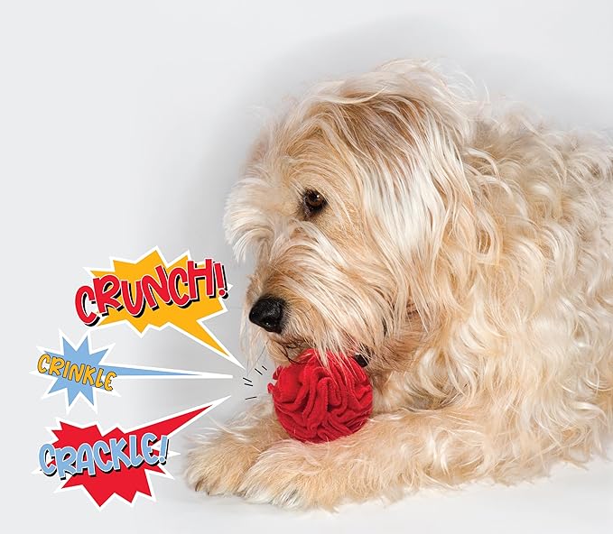 Puppy and Small Breed Snuffle Interactive Foraging Dog Puzzle Ball Toy Red with Crinkle