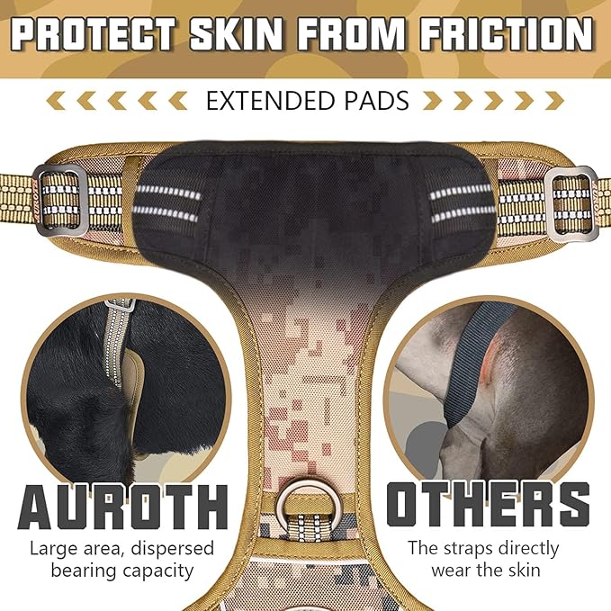 AUROTH Tactical Pet Harness for Large Dogs No Pull Adjustable, Reflective Working Training Easy Control Vest Military fpr Service Dog Desert Camo L
