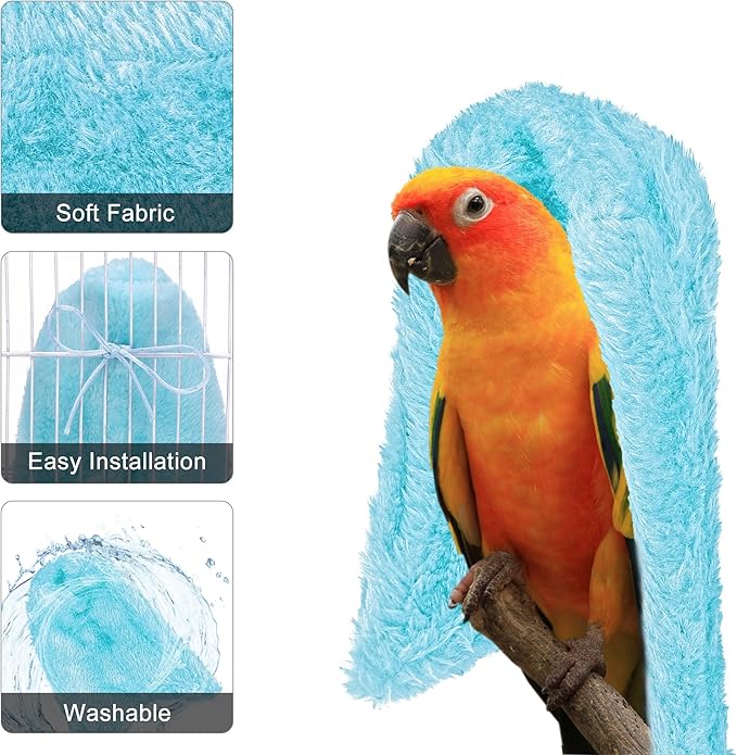 2Pcs Comfort Corner Fleece Bird Blanket Parrot Cage Snuggle Hut Warm Bird Nest House Bed Hanging Hammock Toy for Parakeet Cockatiel Pigeon Small Animals Shelter Plush Bedding(Blue/M)